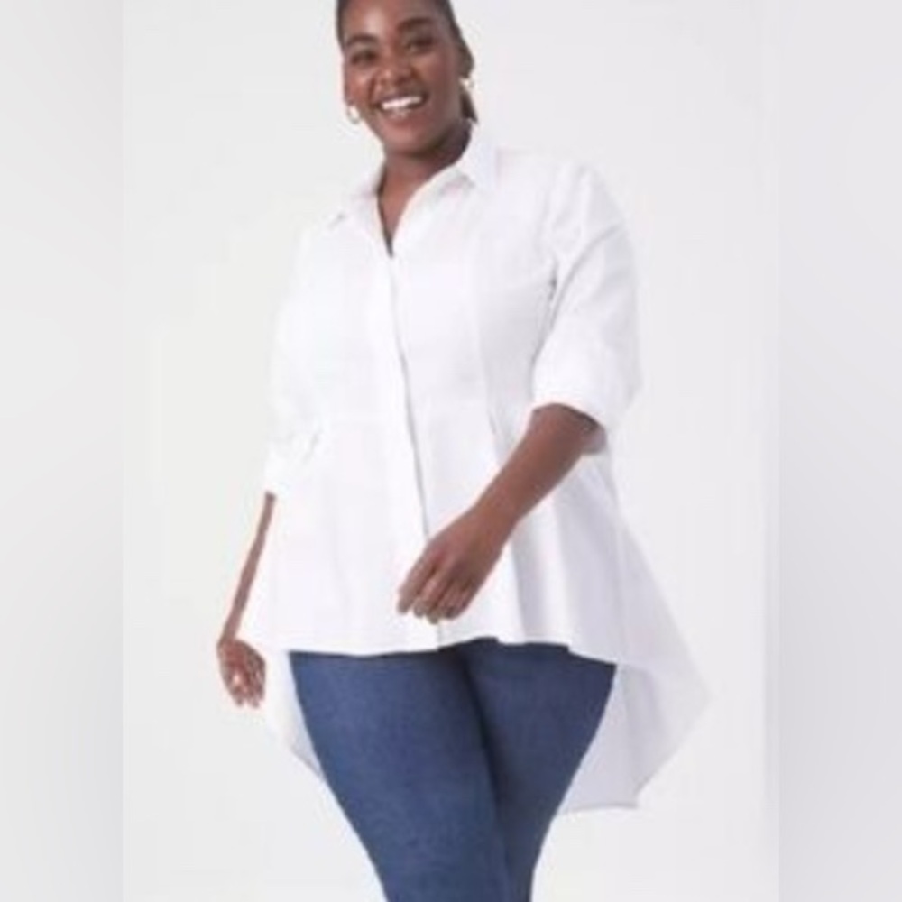 Lane Bryant Hi-Lo White Button Down Shirt